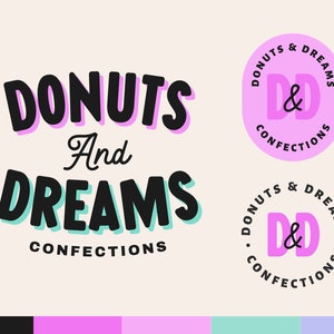 Colorful Logo Kit Canva Editable Template - DIY Fun Bold Branding - Pink Bright Logo Design - Bakery Boutique Coach Blog Shop Branding Board