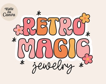 DIY Colorful Logo Template Canva Retro Editable Boho Red Pink Branding ...