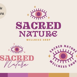 Editable Boho Eye Logo Canva Template DIY Retro Branding Kit Bohemian ...