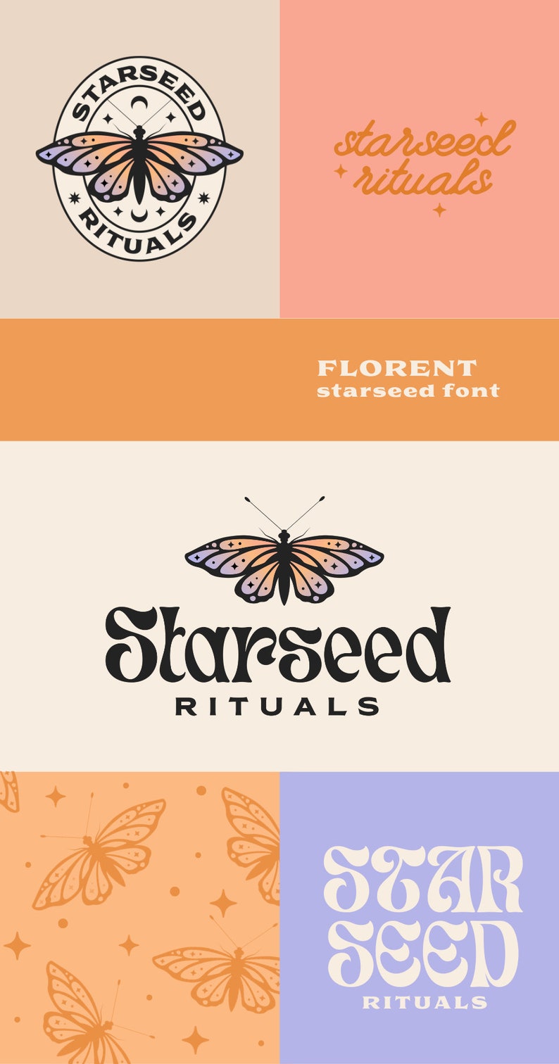 Custom Retro Branding Package Bold Custom Logo Retro Brand Design Boho Celestial Moon Stars Canva Template Instagram Branding Kit image 6