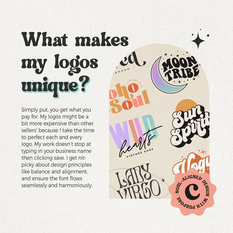 Premade Retro Stars Boho Logo Semi Custom Bohemian 60s 70s - Etsy Sweden