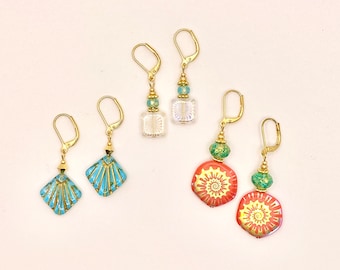 Handmade Earrings, Beaded Earrings, Under 20 Dollars, Czech Glass Beads, Swarovski Crystals, Dangle Drop Earrings, Summer Earrings