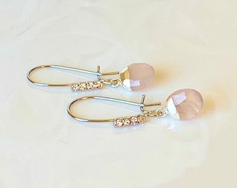 Rose Quartz Drop Earrings, Gemstone Earrings, Genuine Rose Quartz, Dangle Earrings, Silver and Rose Quartz,  Dangle, Pink Dangle Earrings