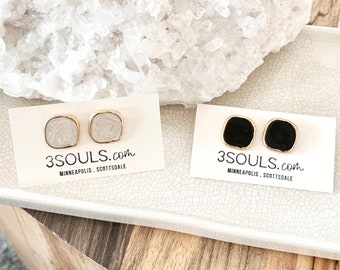 Post Earrings, White Studs, Black Studs, Square Post Earrings, Stud Earrings, Minimalist Earrings, Enamel Earrings, Everyday Earrings