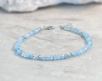 Aquamarine Bracelet, Swarovski Crystals, Dainty Bracelet, March Birthday Gift, Simple Blue Bracelet, Gemstone Bracelet, Birthstone Bracelet