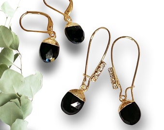 Black Onyx Drop Earrings, Gemstone Earrings, Genuine Black Onyx, Dangle Earrings, Black Onyx Earrings Gold, Black Earrings