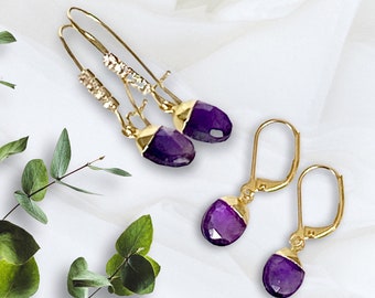 Amethyst Drop Earrings, Gemstone Earrings, February Birthstone Gift, Dangle Earrings, Amethyst Earrings Gold,  Purple Drop Earrings