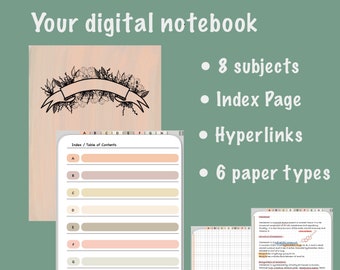 Digital NoteBook, 8 Subjects NoteBook for GoodNotes on iPad Pro, Bullet Digital Planners, Notability, PDF, Office Planner, Meeting Note Book
