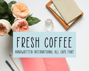 FRESH COFFEE FONT, handwritten font,digital download font,all caps font, Cricut font, calligraphy, study note taking font, student, otf, ttf