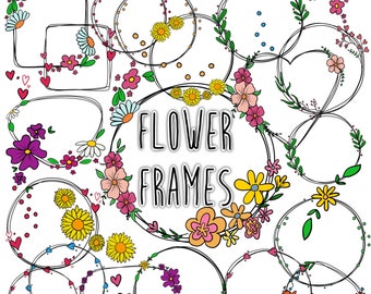 FLOWER FRAMES Set for digital planner, Clip Art, GoodNotes planner stickers, Pre-cropped digital stickers for GoodNotes, Zinnia Journal app