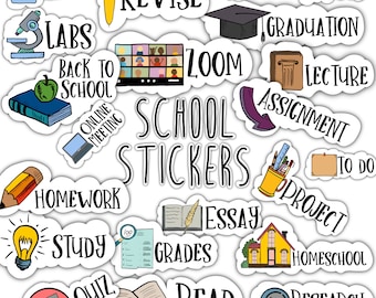 SCHOOL digital STICKERS Set for digital planner, Clip Art, GoodNotes planner stickers, Pre-cropped digital stickers for GoodNotes, Bonus