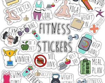 FITNESS STICKERS Set for digital planner, Clip Art, GoodNotes planner stickers, Pre-cropped digital stickers for GoodNotes, BONUS Stickers