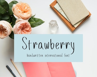 STRAWBERRY FONT, handwritten font, digital download font, script font, Cricut font, calligraphy, study note taking font, student, otf, ttf