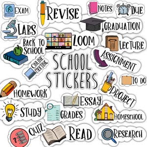 SCHOOL digital STICKERS Set for digital planner, Clip Art, GoodNotes planner stickers, Pre-cropped digital stickers for GoodNotes, Bonus image 1