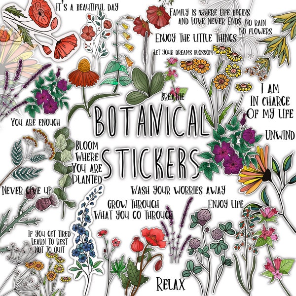 BOTANICAL STICKERS Set for digital planner, Clip Art, GoodNotes planner stickers, Pre-cropped digital stickers for GoodNotes, Zinnia Journal