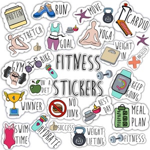 FITNESS STICKERS Set for digital planner, Clip Art, GoodNotes planner stickers, Pre-cropped digital stickers for GoodNotes, BONUS Stickers image 1