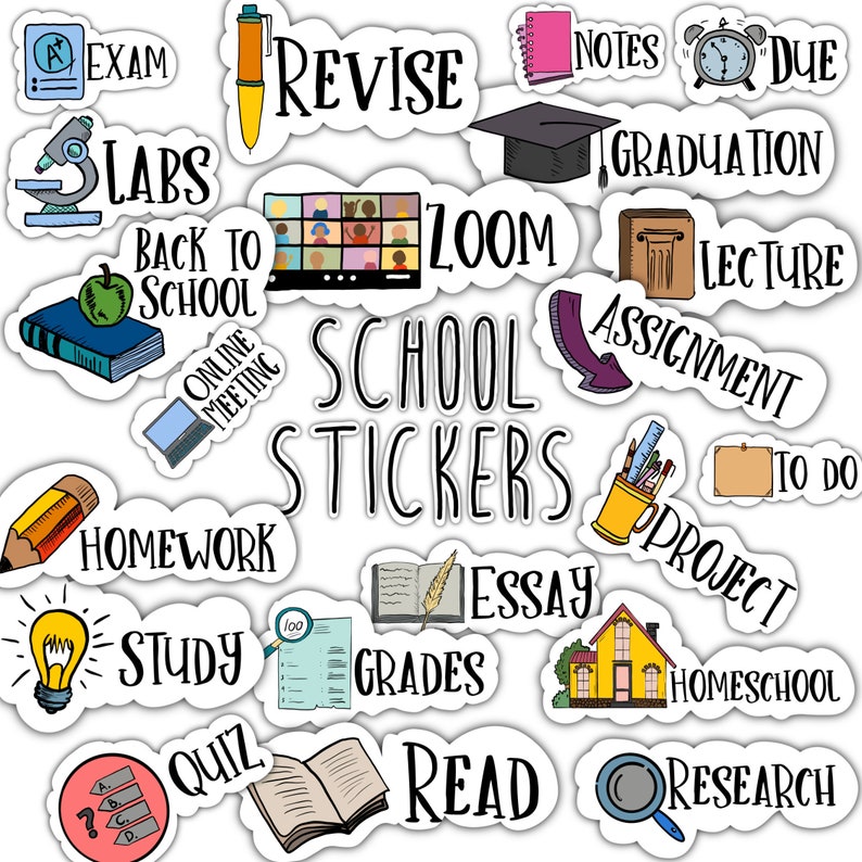 SCHOOL digital STICKERS Set for digital planner, Clip Art, GoodNotes planner stickers, Pre-cropped digital stickers for GoodNotes, Bonus image 1