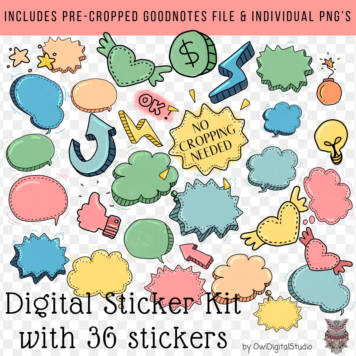 Clip Art Pre-cropped digital stickers for GoodNotes MONTHS & BANNERS ...