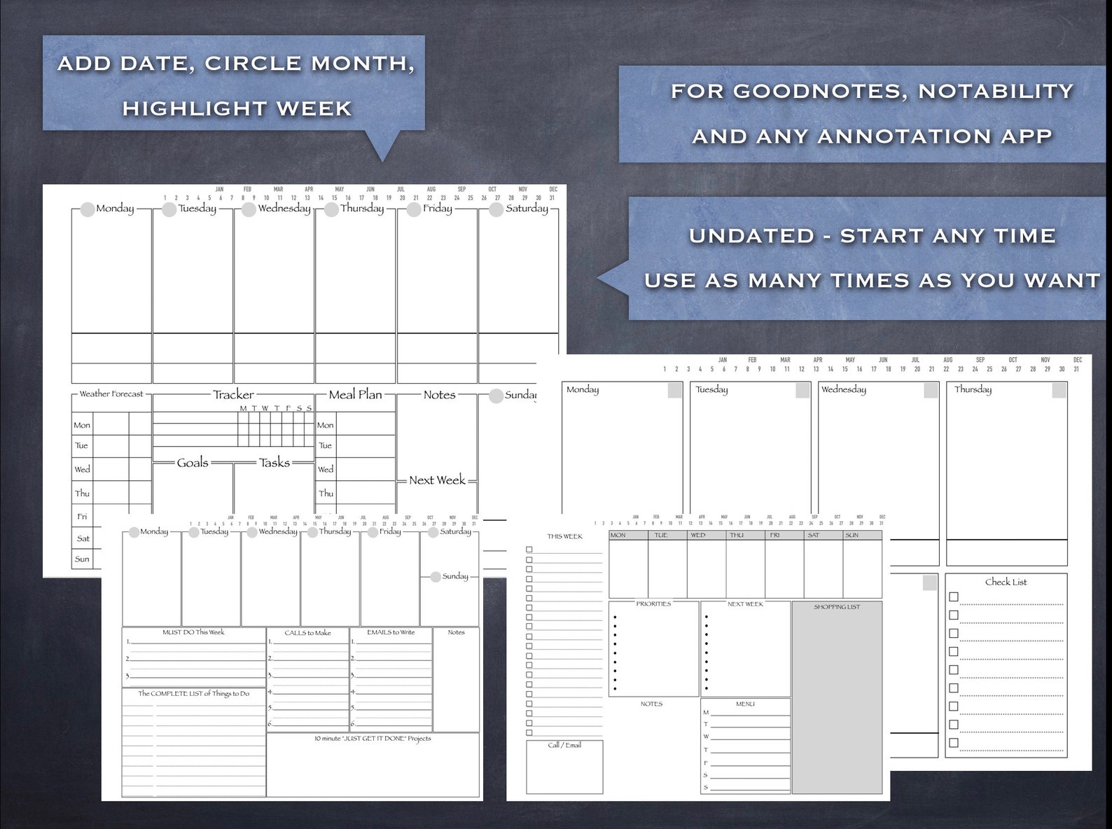 8 WEEKLY TEMPLATES for Planning Your Week/ Digital Templates/ | Etsy