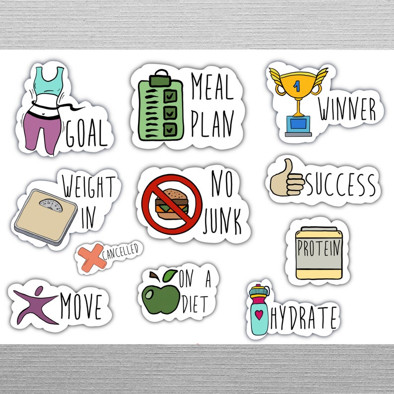 FITNESS STICKERS Set for digital planner, Clip Art, GoodNotes planner stickers, Pre-cropped digital stickers for GoodNotes, BONUS Stickers image 2