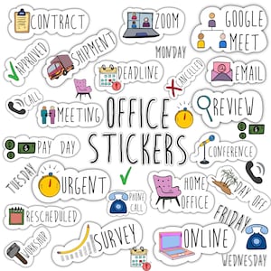 OFFICE digital STICKERS Set for digital planner, GoodNotes planner stickers, Pre-cropped digital stickers for GoodNotes, BONUS Stickers image 1