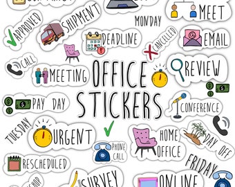OFFICE digital STICKERS Set for digital planner, GoodNotes planner stickers, Pre-cropped digital stickers for GoodNotes, BONUS Stickers