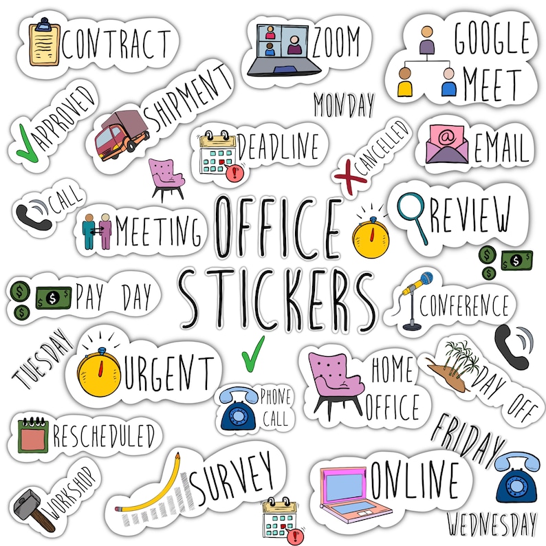 OFFICE digital STICKERS Set for digital planner, GoodNotes planner stickers, Pre-cropped digital stickers for GoodNotes, BONUS Stickers image 1