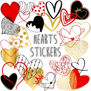HEARTS STICKERS Set für digitalen Planer, Clip Art, GoodNotes Planner Aufkleber, vorgeschnittene digitale Aufkleber für GoodNotes, Zinnia Journal