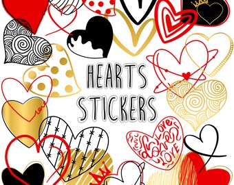 HEARTS STICKERS Set for digital planner, Clip Art, GoodNotes planner stickers, Pre-cropped digital stickers for GoodNotes, Zinnia Journal