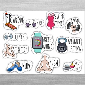 FITNESS STICKERS Set for digital planner, Clip Art, GoodNotes planner stickers, Pre-cropped digital stickers for GoodNotes, BONUS Stickers image 3