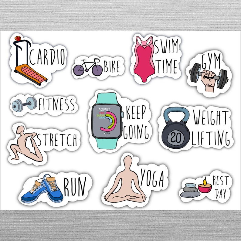 FITNESS STICKERS Set for digital planner, Clip Art, GoodNotes planner stickers, Pre-cropped digital stickers for GoodNotes, BONUS Stickers image 3