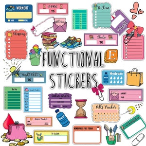FUNCTIONAL STICKERS Set for digital planner, Clip Art, GoodNotes stickers, Pre-cropped digital stickers for GoodNotes, BONUS Stickers