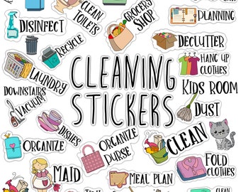 CLEANING STICKERS Set for digital planner, Clip Art, GoodNotes planner stickers, Pre-cropped digital stickers for GoodNotes, Zinnia Journal