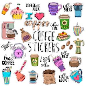 KAFFEE digital STICKERS Set für digitalen Planer, GoodNotes Planner Aufkleber, vorgeschnittene digitale Aufkleber für GoodNotes, BONUS Aufkleber.