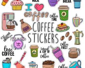 COFFEE digital STICKERS Set for digital planner, GoodNotes planner stickers, Pre-cropped digital stickers for GoodNotes, BONUS Stickers.