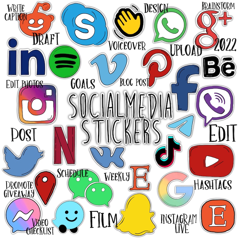SOCIAL Media STICKERS Set for Digital Planner Clip Art - Etsy