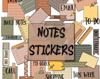 NOTES STICKERS Set for digital planner, Clip Art, GoodNotes planner stickers, Pre-cropped digital stickers for GoodNotes, Zinnia Journal app