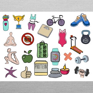 FITNESS STICKERS Set for digital planner, Clip Art, GoodNotes planner stickers, Pre-cropped digital stickers for GoodNotes, BONUS Stickers image 5