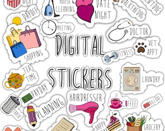 DIGITAL STICKERS Set for digital planner, Zinnia app, GoodNotes planner stickers, Pre-cropped digital stickers for GoodNotes, BONUS Stickers