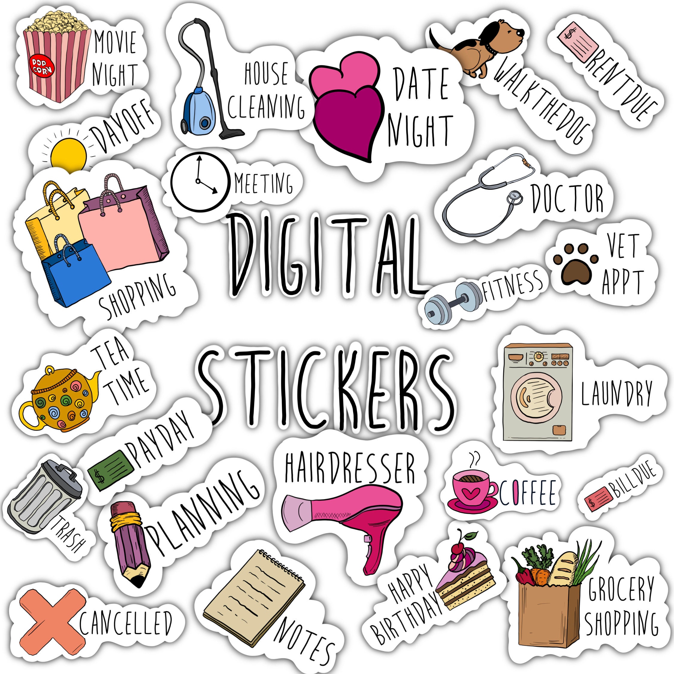 DIGITAL STICKERS Set for Digital Planner Zinnia App Etsy
