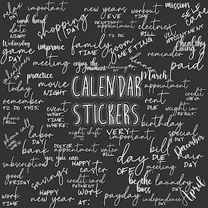 CALENDAR Dark Mode STICKERS Set for digital planner, GoodNotes planner stickers, Pre-cropped digital stickers for GoodNotes, BONUS Stickers