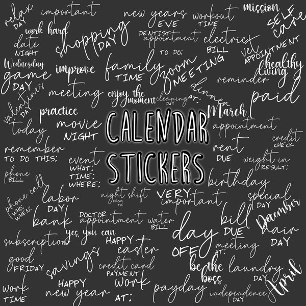 CALENDAR Dark Mode STICKERS Set for digital planner, GoodNotes planner stickers, Pre-cropped digital stickers for GoodNotes, BONUS Stickers