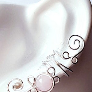 Rosenquarz - Ohrklemme, Ohrspange, ear cuff, rosa, Wunschmetall