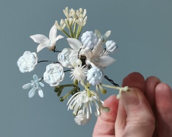 Pale blue ivory wild flowers hair bouquet  BOBBY PIN with flowers Floral hair jewelry Bride hair accessory Flower girl dainty hair grip