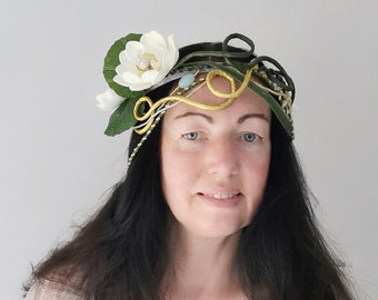 Couronne de nymphe de faux nénuphars Art déco couronne de perles couronne de diadème de mariée fleurs sauvages floral fil de fer pour femme séance photo unique