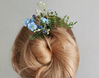 Vergissmeinnicht Haarnadel Hochzeit Gast Haarnadel blaues Kleid Haarnadel Waldfee Haarspange Ball Haarteil Prom Haarschmuck Elfen Blumennadel