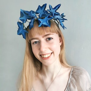 Bridal hair vine Blue starry dry ivy leaves  Wedding flower crown real follage  Elven crown nature inspired Poison ivy themed