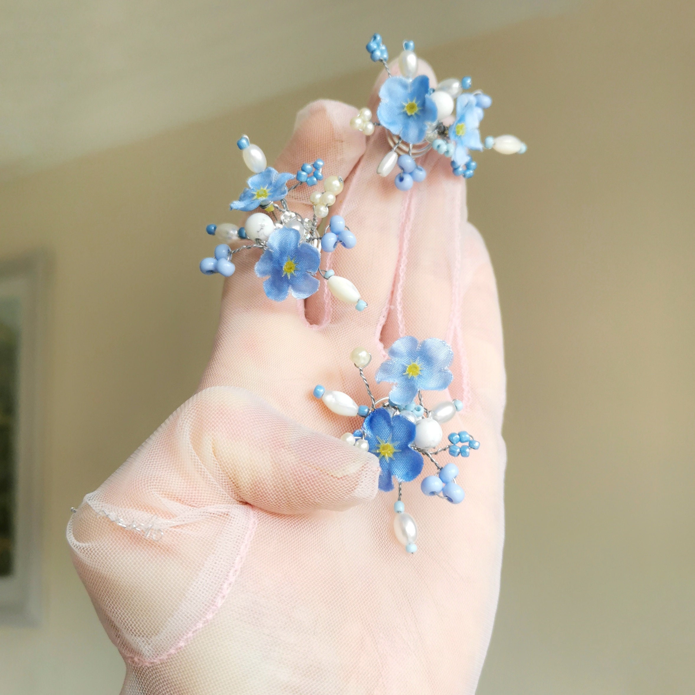 Forget Me Not Hair Bouquet Spiral Hair Clip With Flowers Floral