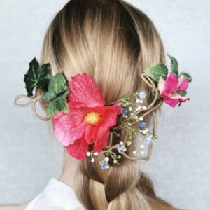 Hollyhock flower hair vine - Bridal hair piece