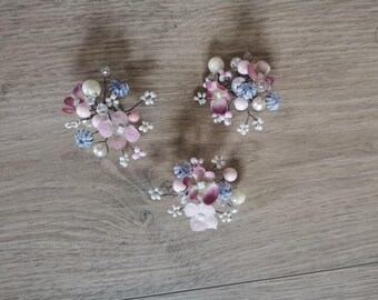 Floral Hair Clip, Bluish Pink Pin Bouquet, Bride Head Jewelry Price per 1 piece